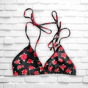 Forever 21 Plus Black Rose Print Adjustable Tie Triangle Bikini Top Size 2X